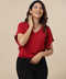 Flutter Sleeve Vneck Chiffon Red Top